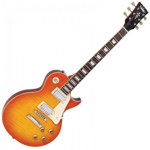 VINTAGE V100HB - CHROME HW - FLAME HONEYBURST LP električna gitara