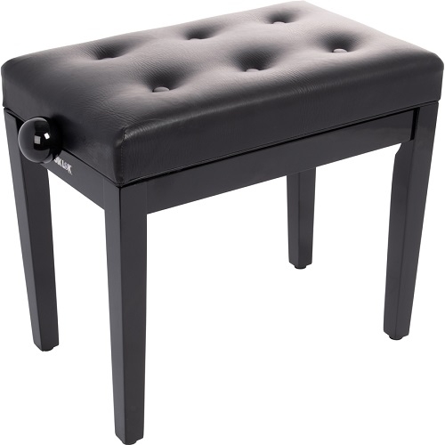 Q-LOK PB105BKL - vinil sjedalo - podešavajuća drvena stolica za pianino - crna boja visoki sjaj