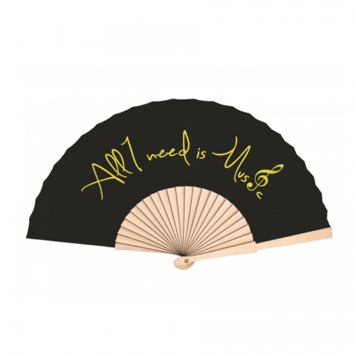 AGIFTY F 2007 Hand fan ''All I need is music'' golden wood L: 23 cm - lepeza