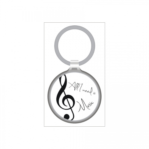 AGIFTY K 1069 Keyring '' All I need is Music'' D 4 cm white/black metal - privjesak za kljuceve